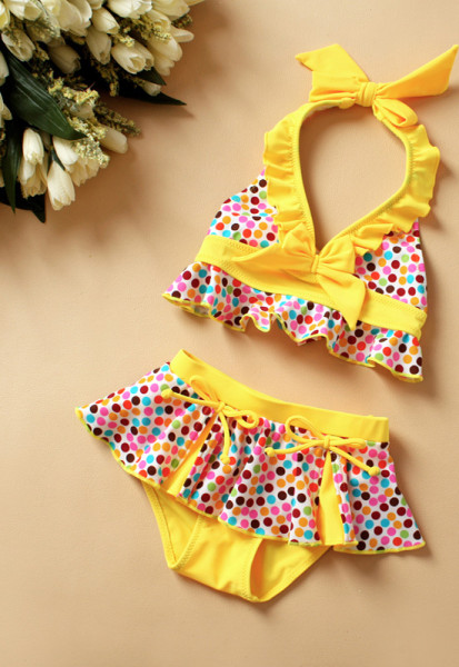 Swimsuits-Character-Girls-2015-Direct-Selling-Promotion-Swimsuit-For-Prancha-De-Cabelo-Color-Bow-Skirt-Split