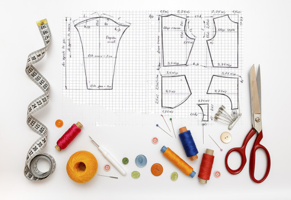 Copyspace frame with sewing tools and accesories